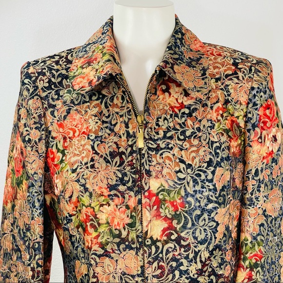 Elegance Paris Printed Flower Blazer Jacket Brown Black Gold size 10 - Picture 2 of 8